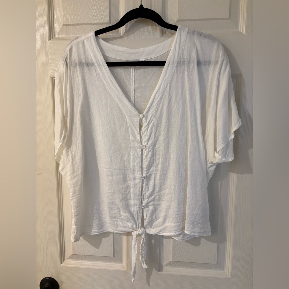 GAP Crisp White Linen Blend Blouse Medium